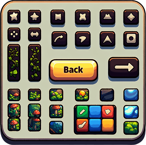 Back button.
Single Game Texture. In-Game asset. 2d. Blank background. High contrast. No shadows.
