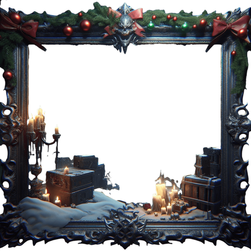 a simple dirty, dark and eerie Christmas frame.
Single Game Texture. In-Game asset. 2d. Blank background. High contrast. No shadows.