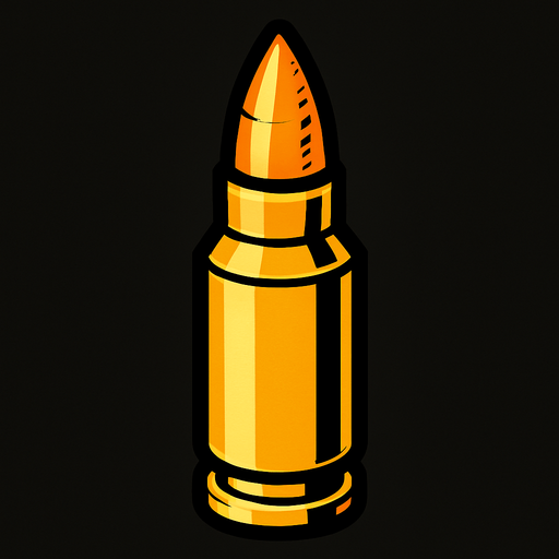 machine gun bullet.
In-Game asset.  2d.  High contrast.  No shadows
