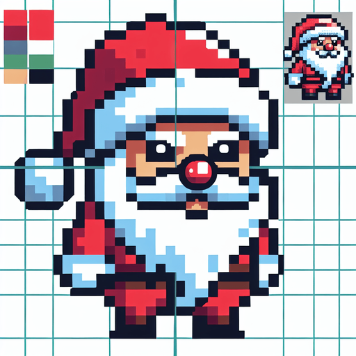 Pixel art of a Santa. Single Game Texture. In-Game asset. 2d. Blank background. High contrast. No shadows.