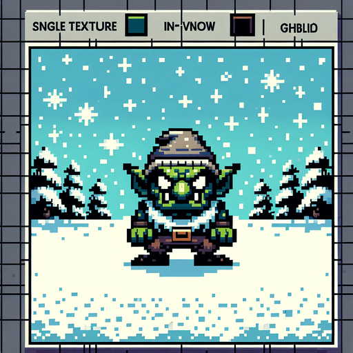 A winter goblin enemy character. Pixelart. front view. Single Game Texture. In-Game asset. 2d. Blank background. High contrast. No shadows.