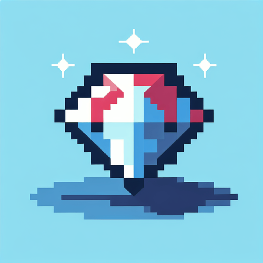 A diamond. Pixel art..
Single Game Texture.  In-Game asset.  2d.  Blank background.  High contrast.  No shadows