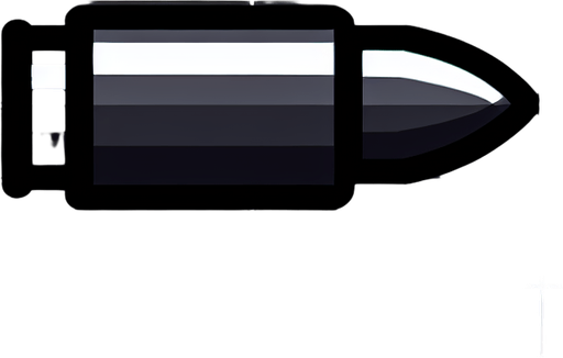 horizontal chinbi gun bullet.
Single Game Texture.  In-Game asset.  2d.  Blank background.  High contrast.  No shadows
