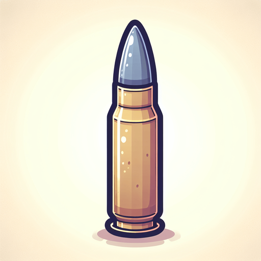 A cartoon bullet.
Single Game Texture.  In-Game asset.  2d.  Blank background.  High contrast.  No shadows