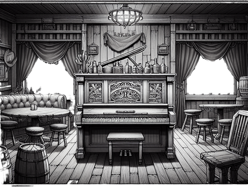 wild west  saloon piano real life.
Single Game Texture. In-Game asset. 2d. Blank background. High contrast. No shadows.