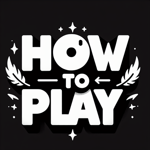 A white SVG with big bold letters, that says “How to play”. A couple black feathers flying off the edge of the word. Single Game Texture.  In-Game asset.  2d.  Blank background.  High contrast.  No shadows