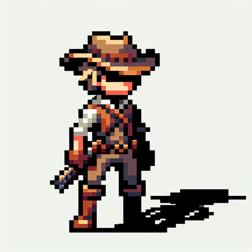 8-bit character that is a hunter.
Single Game Texture. In-Game asset. 2d. Blank background. High contrast. No shadows.