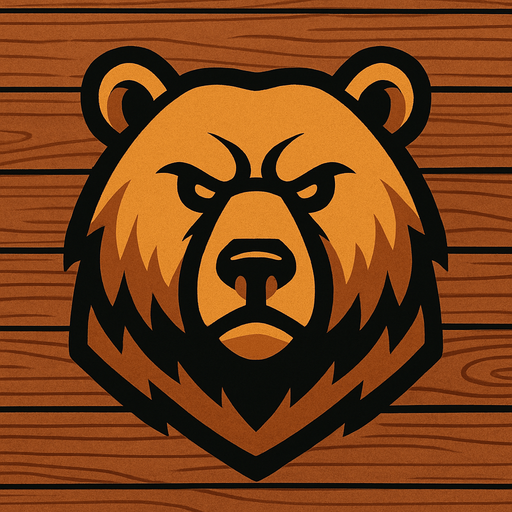 Bear with wooden background.
In-Game asset.  2d.  High contrast.  No shadows