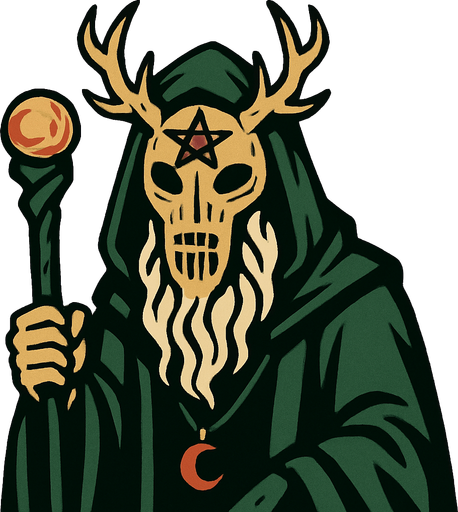 Mor perelinli bir büyücü yüzünde bir pagan maskesi var.
In-Game asset.  2d.  High contrast.  No shadows