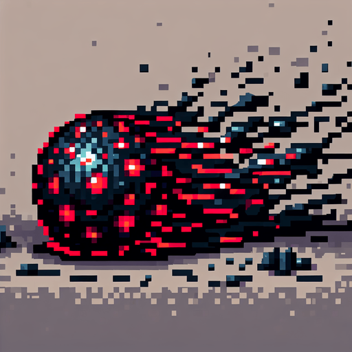 pixel art of a dark goo projectile with red highlights. 
Single Game Texture. In-Game asset. 2d. Blank background. High contrast. No shadows.