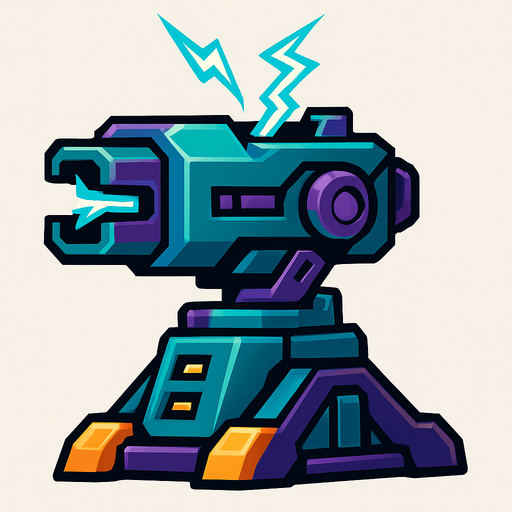 Torreta futurista electrica.
In-Game asset.  2d.  High contrast.  No shadows