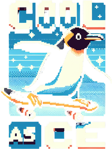 8-bit Pinguin_skater_features. Make a text written above (your way).
A