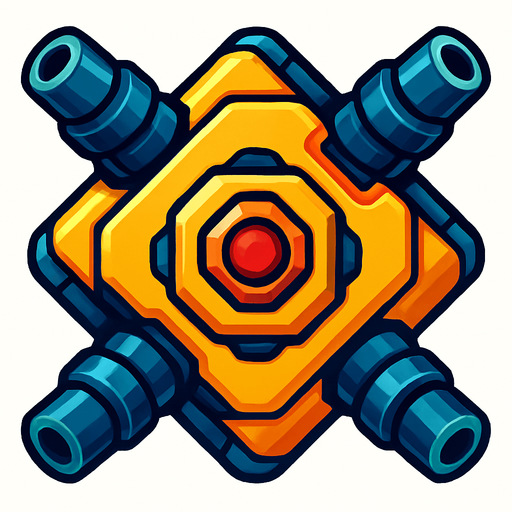 Square & diagonal tank enemies from the future have 4 turrets on its 4 sides, HD colors.
In-Game asset.  2d.  High contrast.  No shadows