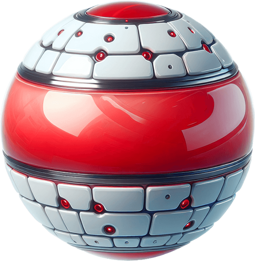 Red and white round jelly with effects steel robotic.
Single Game Texture. In-Game asset. 2d. Blank background. High contrast. No shadows.