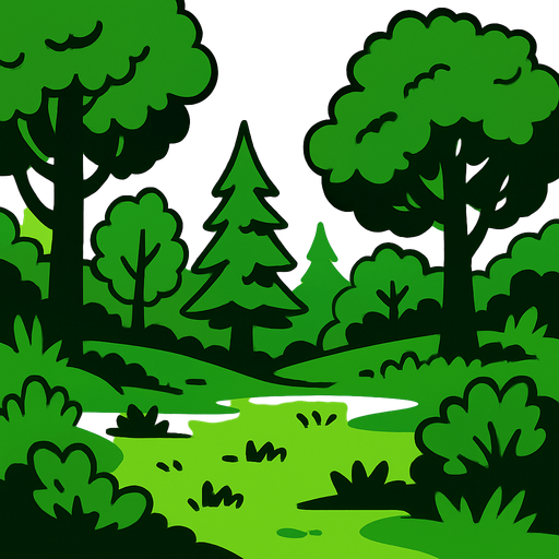 yeşil ormanlık alan.
In-Game asset.  2d.  High contrast.  No shadows