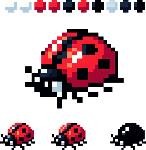 pixelart of a ladybug.
White background, high contrast, shadowless.