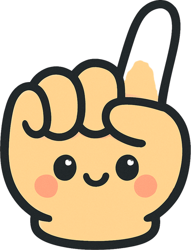 Una mano cerrada con el dedo indici estirado, debe ser cute.
In-Game asset.  2d.  High contrast.  No shadows