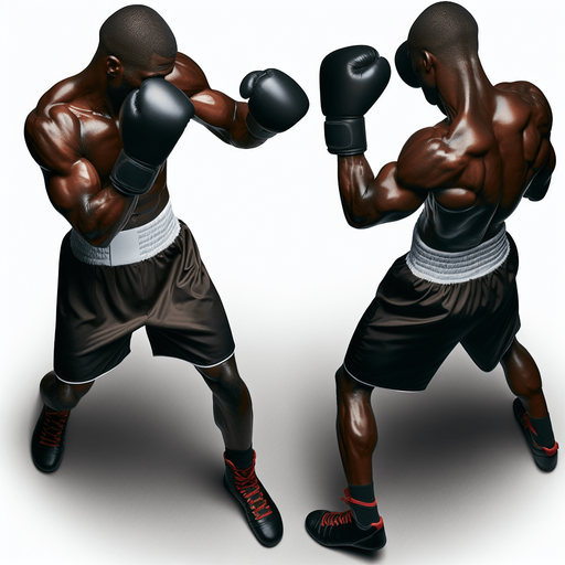 Un boxeur vu de dessus dans 2 positions : en garde et frappe.