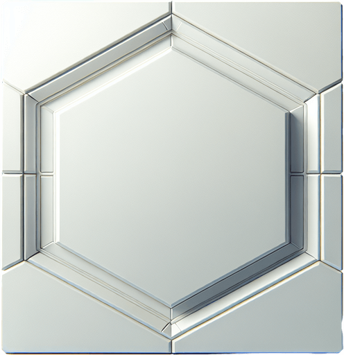simple flat white hexagon tile with beveled borders.
Front view. Modern game style