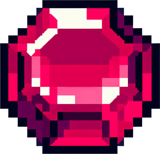 A ruby. Pixel art..
Single Game Texture.  In-Game asset.  2d.  Blank background.  High contrast.  No shadows