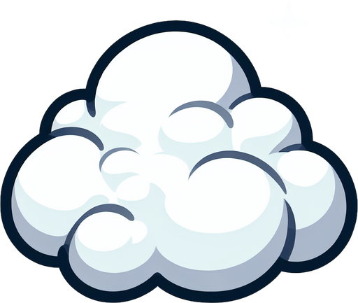 White fluffy cloud. Cartoon style..
Single Game Texture.  In-Game asset.  2d.  Blank background.  High contrast.  No shadows