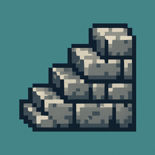A stone staircase icon. Side profile. Pixel art..
In-Game asset.  2d.  High contrast.  No shadows