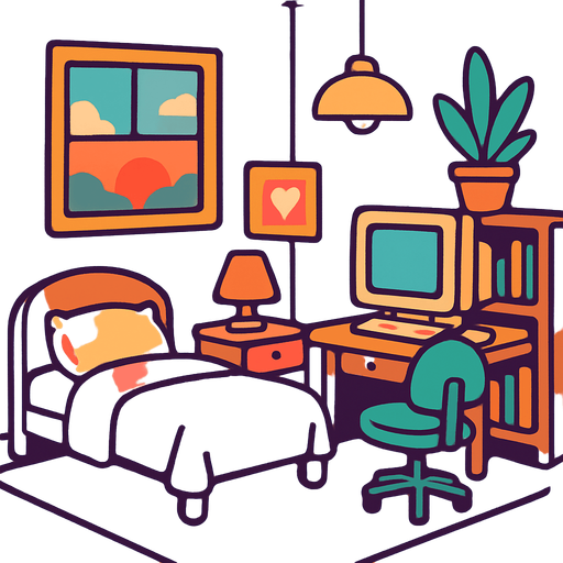 create a cute room, lo fi room.
In-Game asset.  2d.  High contrast.  No shadows