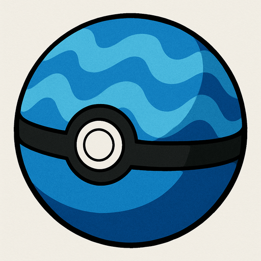 PATTERNED BLUE
POKEMON WITH BLACK COVER AROUND THE BALL.
In-Game asset.  2d.  High contrast.  No shadows