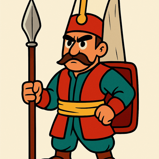 Animasyon çizgi dizi tarzında yeniçeri.
In-Game asset.  2d.  High contrast.  No shadows
