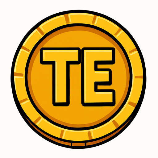 içinde TE yazan coin.
In-Game asset.  2d.  High contrast.  No shadows