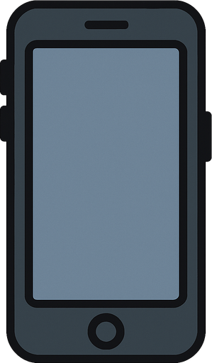 2d phone for mobile games. modern phone. looks good but phone is one color, phone's screen one color. Let it be completely 2-dimensional and not look like 3-dimensional. There should be a mute button and small volume up and down and hang up buttons on the sides of the phone..
In-Game asset.  2d.  High contrast.  No shadows - Fill the entire screen with a light gray color. - The outer cover color of the phone should be dark gray.