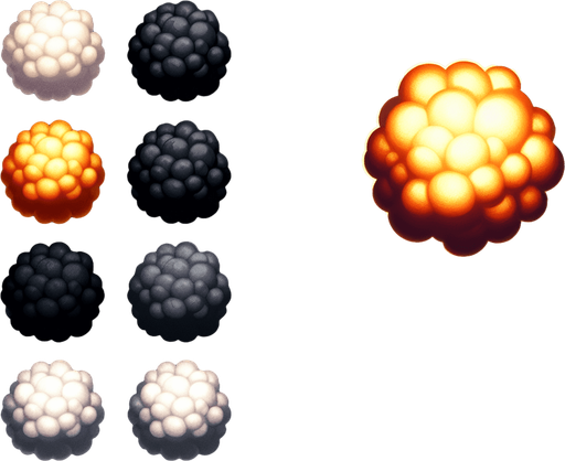 2d explosion.
Single Game Texture. In-Game asset. 2d. Blank background. High contrast. No shadows. realistic.