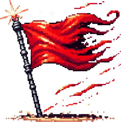 pixel art of a red flag.
Single Game Texture. In-Game asset. 2d. Blank background. High contrast. No shadows.