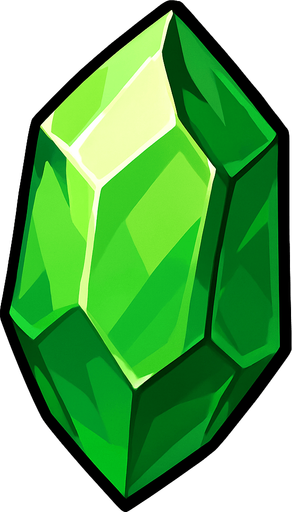 cristal verde de tamaño grande.
In-Game asset.  2d.  High contrast.  No shadows