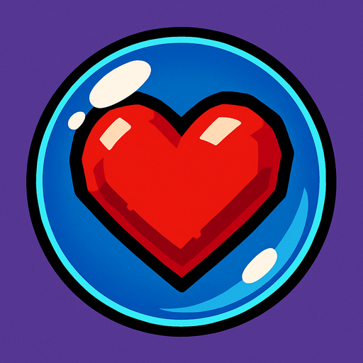 a heart inside a glass bubble.
In-Game asset.  2d.  High contrast.  No shadows