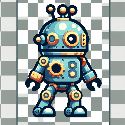 a cute robot. Transparent background..
Single Game Texture. In-Game asset. 2d. Blank background. High contrast. No shadows.