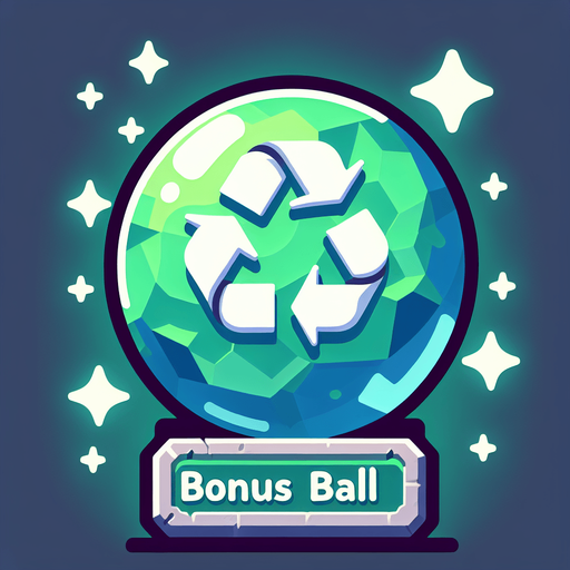a bonus crystal ball with the recycle symbol.
Single Game Texture. In-Game asset. 2d. Blank background. High contrast. No shadows.