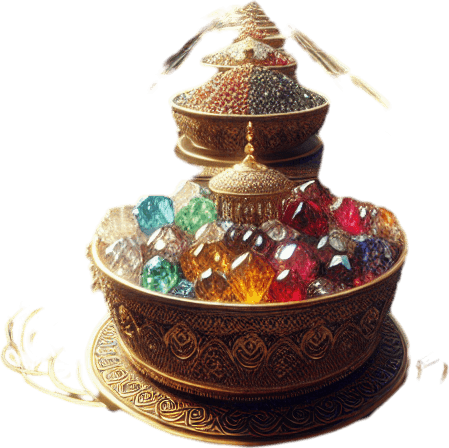 Hall in a luxury oriental castle (with bowls of gems)