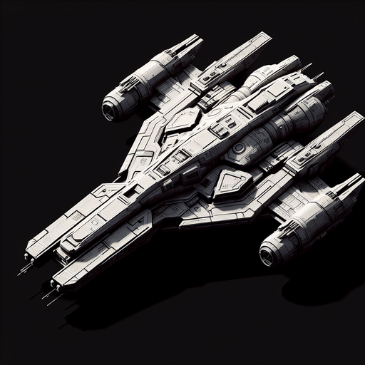 Spaceship.
Single Game Texture.  In-Game asset.  2d.  Blank background.  High contrast.  No shadows