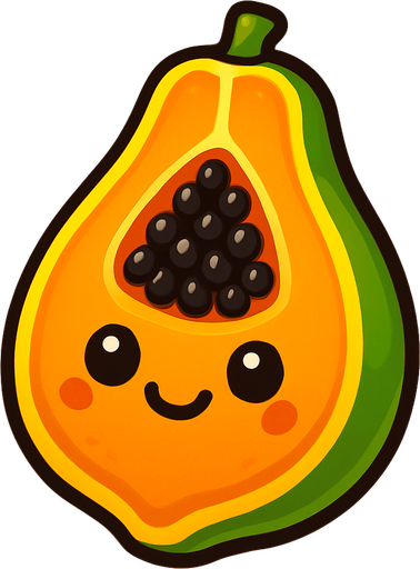 Papaya with cute face.
In-Game asset.  2d.  High contrast.  No shadows