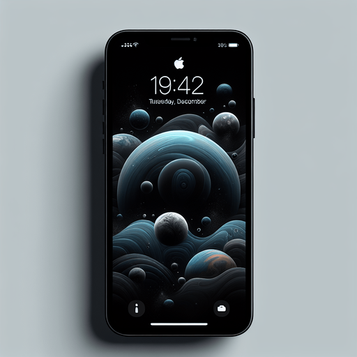 Photorealistic iphone smartphone with full blackscreen, front view.