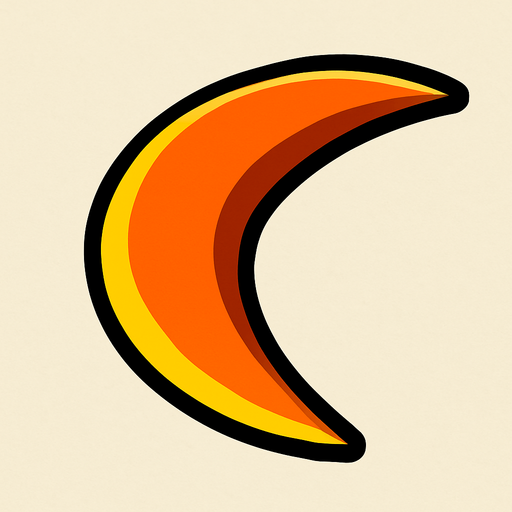 Survivor.io style 2D half-moon orange boomerang made by HABBY PTE. LTD.
In-Game asset.  2d.  High contrast.  No shadows
