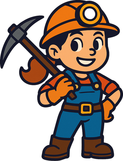 woman miner cartoon.
In-Game asset.  2d.  High contrast.  No shadows
