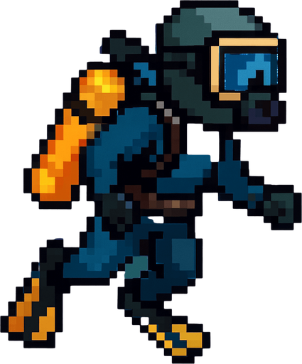 realistic pixel diver.
In-Game asset.  2d.  High contrast.  No shadows
