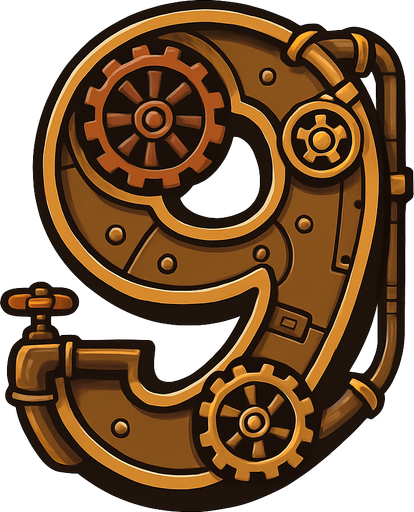 numero 9 en estilo steampunk.
In-Game asset.  2d.  High contrast.  No shadows