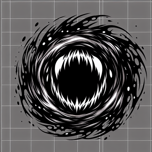 black hole with evil face. anime style.
Single Game Texture.  In-Game asset.  2d.  Blank background.  High contrast.  No shadows