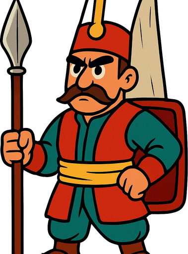 Animasyon çizgi dizi tarzında yeniçeri.
In-Game asset.  2d.  High contrast.  No shadows