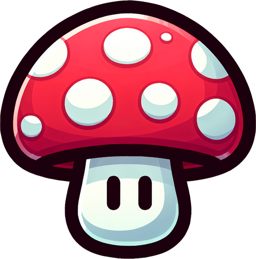 mario mantarı.
Single Game Texture.  In-Game asset.  2d.  Blank background.  High contrast.  No shadows