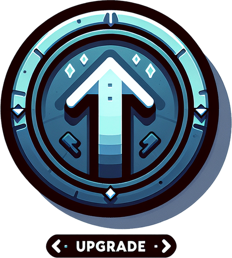 Upgrade button.
Single Game Texture.  In-Game asset.  2d.  Blank background.  High contrast.  No shadows
