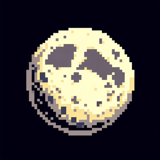 8 bit moon.
Single Game Texture. In-Game asset. 2d. Blank background. High contrast. No shadows.